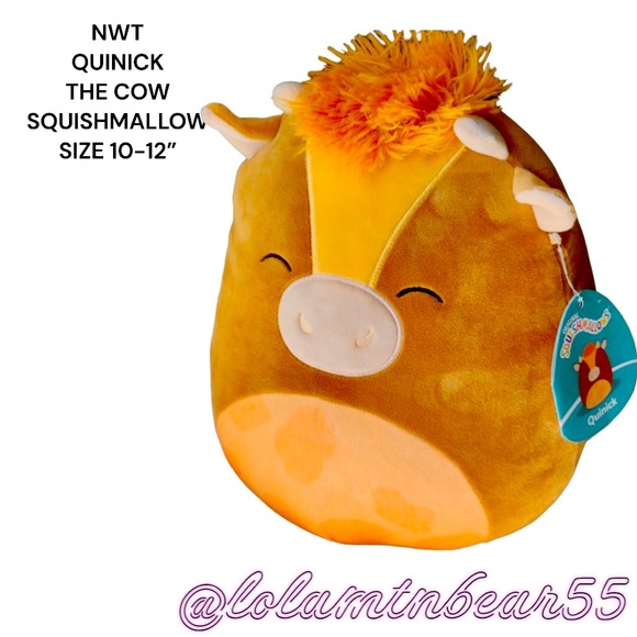 NEW W/TAGS QUINICK THE COW SQUISHMALLOW, SIZE 10-12” LRG -ORANGE HAIR & BELLY, … - Picture 3 of 5